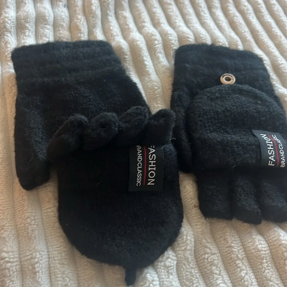 Fleece Flip Mittens Black